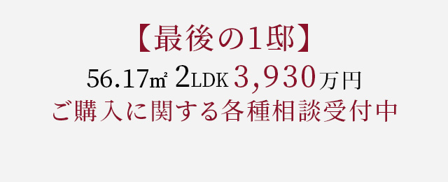 【【最後の1邸】 56.17㎡ 2LDK 3,930万円 ご購入に関する各種相談受付中